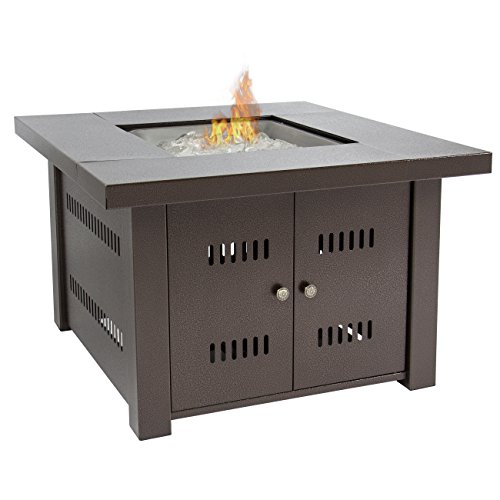 Gas Outdoor Fire Pit Table with Hammered-Antique-Bronze Finish and Fire Pit Cover Included