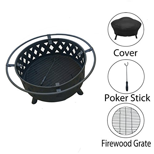 Simple Living SL-FP-001 32 Diameter Outdoor Firepit - Includes Protective Cover Safety Poker Stick and Fire Grate