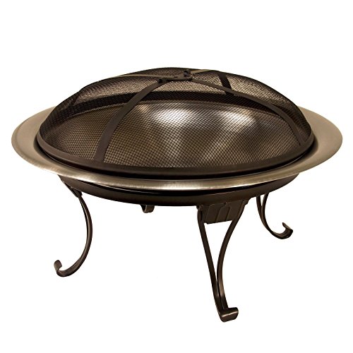 Catalina Creations 26" Heavy Duty Portable Folding Stainless Steel Fire Pit With Spark Screen, Lift Tool, And