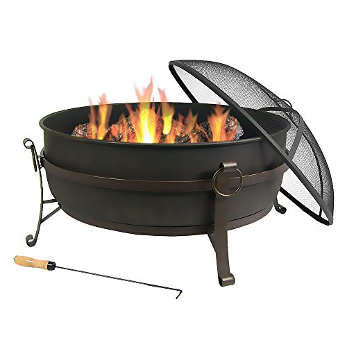 Sunnydaze Large Steel Cauldron Fire Pit, 34 Inch Diameter