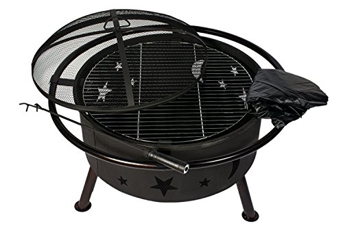 HIO 32-Inch Large Steel Fire Pit -Includes Cooking Grid Spark Screen Cover and Poker Black