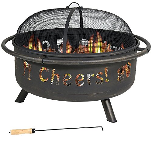 Sunnydaze 36 Inch Cheers Large Fire Pit with Brushed Metal Finish and Spark Screen