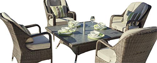 Direct Wicker Aluminum Powder Coated 5-Piece Deep Seating Fire Pit Table Set with Four Armchairs Brown Mixed Finish