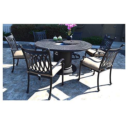 Propane Fire Pit Table Set Grill Cast Aluminum Patio Furniture Grand Tuscany Outdoor Dining Chairs
