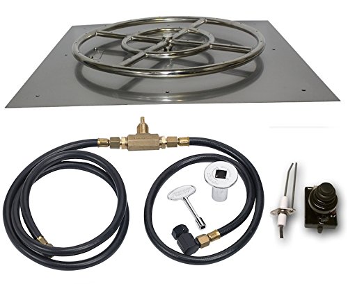 Square Stainless Steel Flat Pan Gas Fire Pit Kit With Spark Ignition System Natural Gas Version 30 X 30 Inches