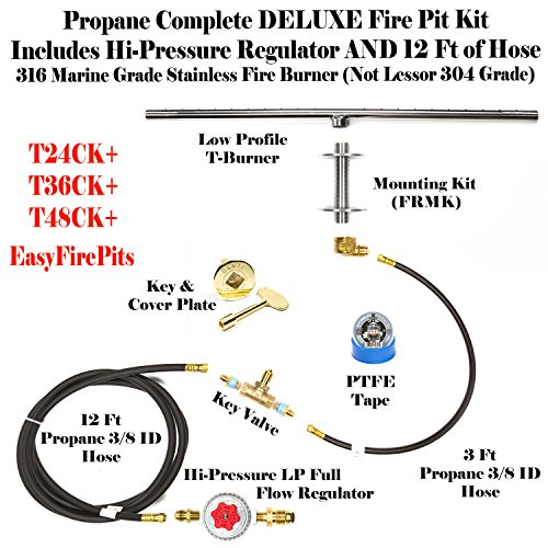 T36CK Ultra Low Profile DIY 36 T-Burner 316 Stainless not Lessor 304 Complete DELUXE Fire Table Fire Feature Kit with Key Valve ONOFF Intensity Control Convert Existing Table or Wall to Propane Fire Table See EasyFirePitscom Gallery for How To