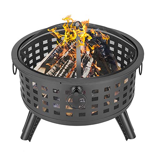 26 Round Lattice Fire Bowl Metal Firepit BowlOutdoor Portable Fire Pit Wood Burning Bonfire Pit for Outdoor Camping Patio Backyard Garden