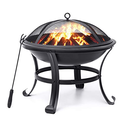 KINGSO Outdoor Fire Pit 22 Patio Fire Steel BBQ Grill Fire Pit Bowl with Mesh Spark Screen Cover Log Grate Poker for Camping Picnic Bonfire Patio Backyard Garden Beaches Park