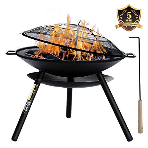 LOVELABEL Wood Burning Fire Pit Outdoor Patio Round Bonfire Pits with Screen Poker 30 Inches