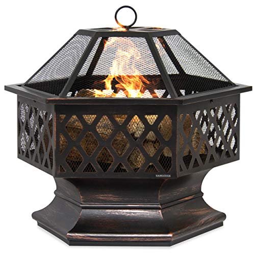 SABADIVA Outdoor Fire Pit Wood Burning Fire Pit  1 Pc Fire Pits Outdoor Back Yard Decorations 24 Hex Shaped Fire Pit with Flame Retardant Lid Bonfire Pit