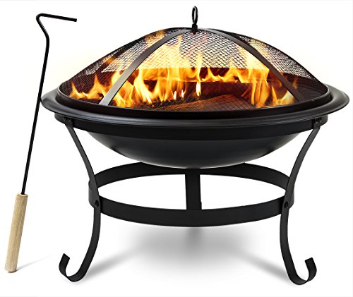 Sorbus Fire Pit Bowl 22 Includes Mesh Cover Log Grate Curved Legs and Poker Tool Great BBQ Grill for Outdoor Patio Backyard Camping Picnic Bonfire etc Black Fire Pit Bowl 22