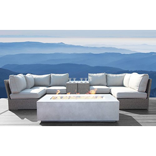Living Source International Fire Pit Patio Set Wicker Patio Resort Grade Furniture Sofa Set for Garden Backyard Porch Pool with Firepit and Back Cushions Grey