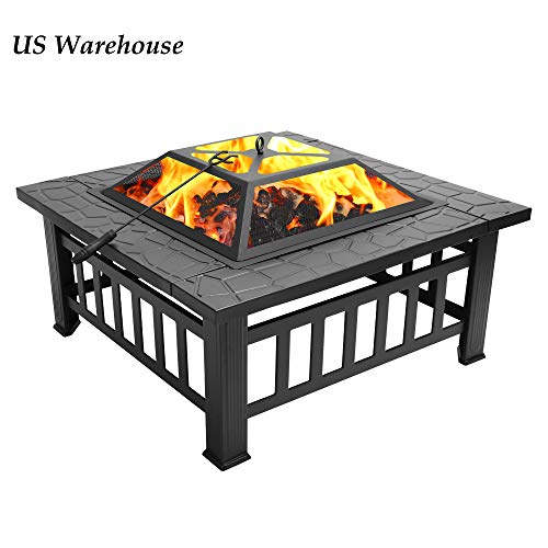 Teekland 32 Backyard Patio Garden StoveOutdoor Fire Pit TableFire Pit SetWood Burning PitMultifunctional Patio Backyard Garden Fireplace HeaterBBQIce Pit with Spark ScreenLog Poker and Cover