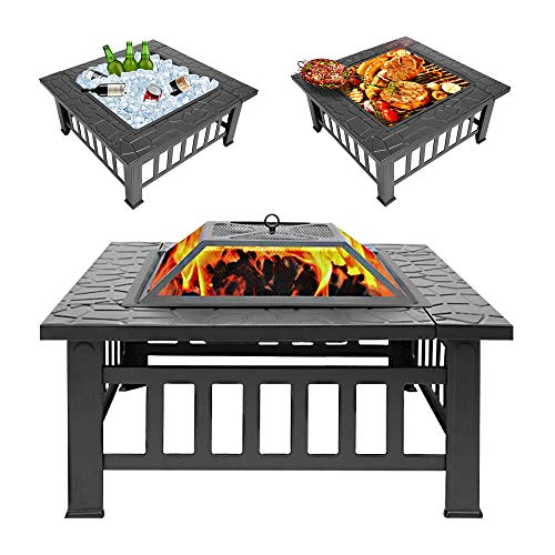 Tenozek 32 Patio Fire PitsOutdoor Stove Wood Burning Square Table Backyard Garden HeaterBBQIce Fire Pit Set 32