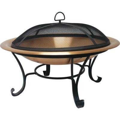 Catalina 30 Inch Durable Copper Fire Pit Set Including Spark Screen Screen Lifting Tool Log Grate and Storage Cover