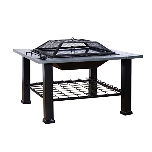 Outsunny 32 Outdoor Fire Pit Cooking Grill Combo - Black
