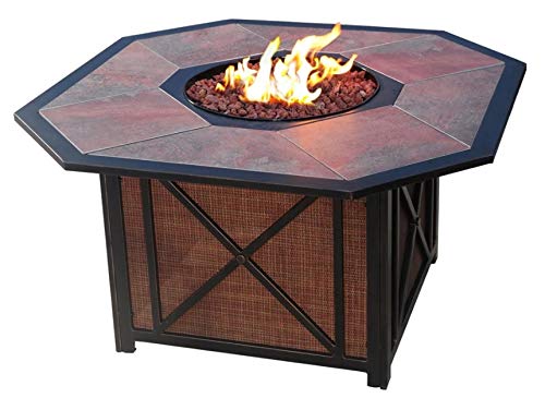 CC Outdoor Living 43 Aluminum Rustic Antique Bronze Finish Octagon Gas Porcelain Top Patio Fire Pit Table