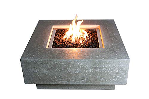 Elementi Manhattan Outdoor Gas Firepit Table 36 Inches Natural Gas Fire Pit Patio Heater Concrete High Floor Firepits Outside Electronic Ignition Backyard Fireplace Cover Lava Rock Included