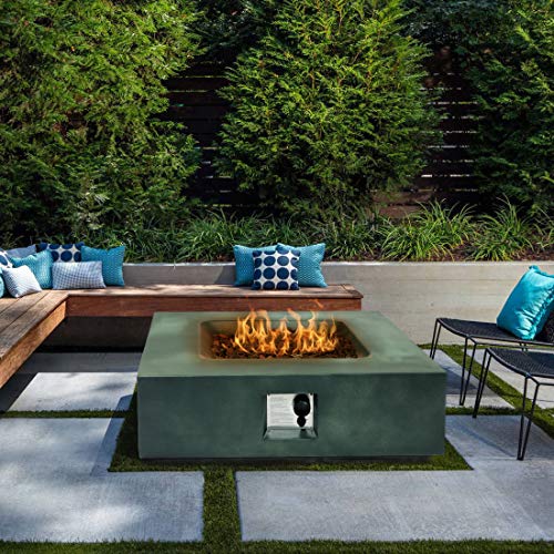 Propane Patio Fire Pit Table Metal Lid and Rain Cover for Outdoor Leisure Party50000 BTU 35-inch Square Green Concrete Fire Table