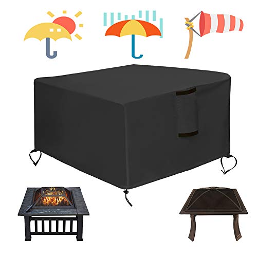 Saking Gas Fire Pit Cover Square 50x50x25 inch - Waterproof Windproof Anti-UV Heavy Duty Patio Firepit Furniture Table Covers