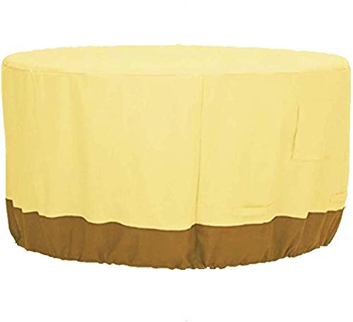 skyfiree Round Fire Pit Cover 420 Oxford Waterproof Patio Firepit Table Cover D48xH26 inches Fire Bowl Cover Beige Coffee