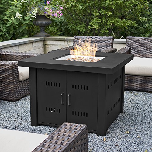 Belleze 40000BTU Outdoor Patio Propane Gas Fire Pit Table w Fire Glass Kit Heater LG Gas Black