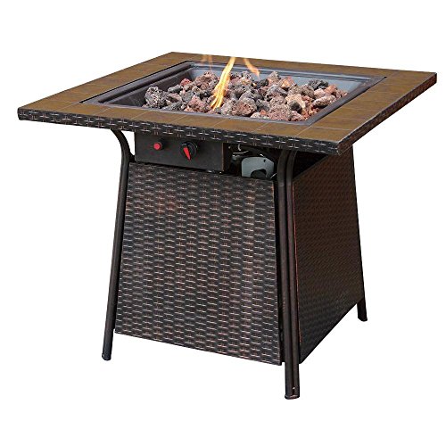 Bronze Faux Wicker 32 In Propane Gas Fire Pit with Ceramic Tile Surround Multi-spark Electronic Ignition for Easy Lighting