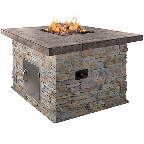 Cal Flame FPT-S302-NS Natural Stone Propane Gas Fire Pit with Log Set and Lava Rocks Gray 48