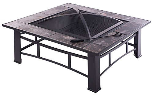 Merax Backyard Fire Pit with Poker Outdoor Patio Fire Bowl Black-tile