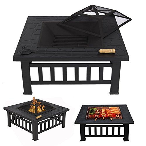 Outdoor Fire Bowls ALightUp 32 Home Backyard Patio Garden Firepit Square Stove Fire Bowl Fireplace Mesh Screen Lid  Poker  Fire Pit Cover