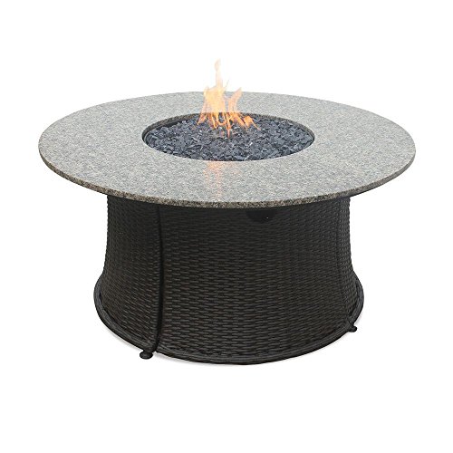Fire Pit Table 43 in with Granite Mantel Steel Bowl and Decorative Faux Wicker Base Great Centerpiece for your Outdoor Space