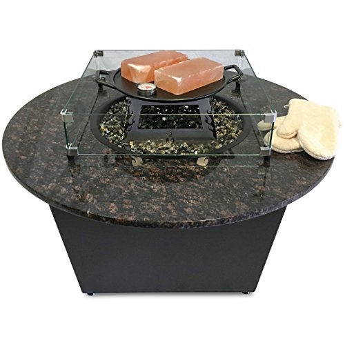 Firetainment Santiago Fire Pit Table with Tan Brown Granite Tabletop Earth Blend Fire Glass Universal Cooking Package Bronze