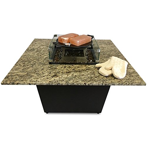 Firetainment Venice Fire Pit Table with Santa Cecilia Granite Tabletop Copper Fire Glass Universal Cooking Package Bronze