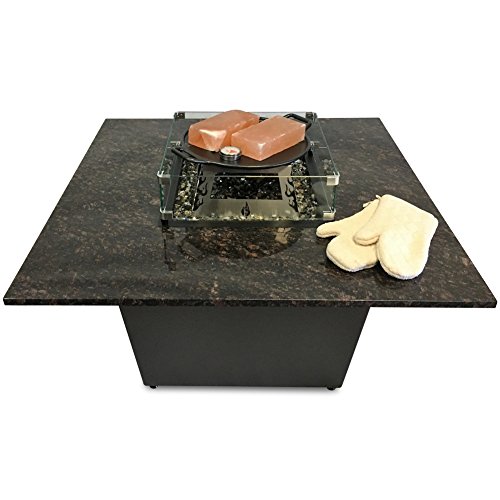Firetainment Venice Fire Pit Table with Tan Brown Granite Tabletop Earth Blend Fire Glass Universal Cooking Package Bronze