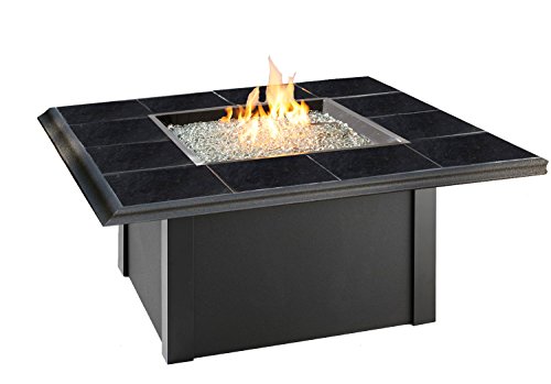 Outdoor Great Room Napa Valley Crystal Fire Pit Table with Black Metal Base Granite Tiles and Square Burner Burner Discontinued by Manufacturer