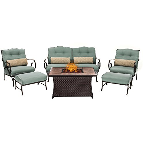 Hanover OCE6PCFP-BLU-TN 6 Piece Oceana Lounge Set in Ocean Blue with LP Gas Fire Pit