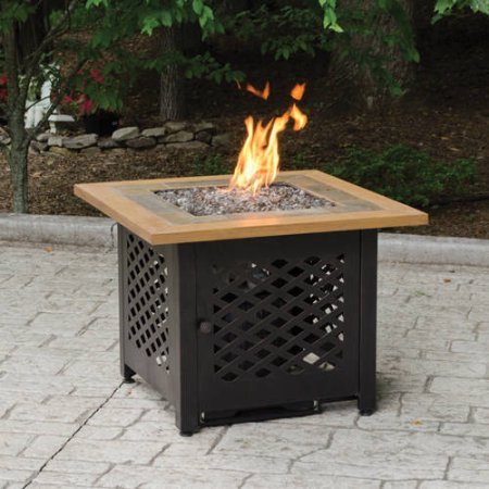 Square LP Gas Fire Pit Bowl with Slate and Faux Wood Mantel GAD1391SP