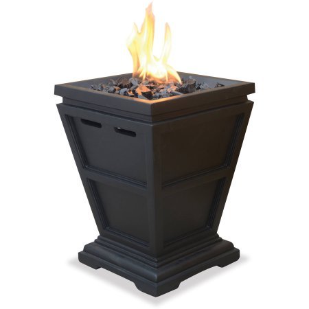UniFlame LP Gas Fire Pit Tabletop Column Slate-finished faux-stone base