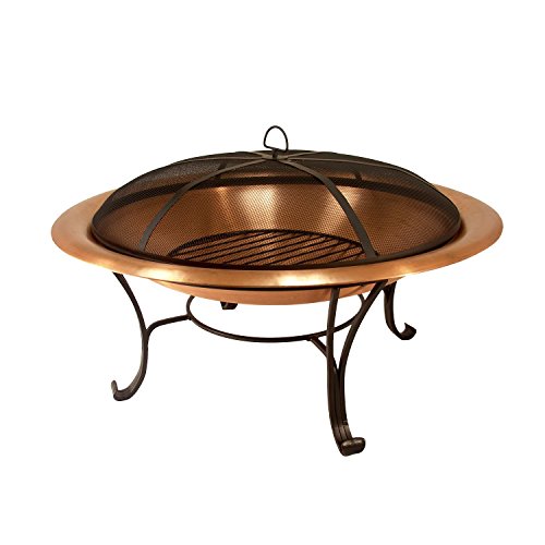 Catalina Creations 100% Solid Copper Fire Pit With Log Grate, Spark Screen, Lift Tool
