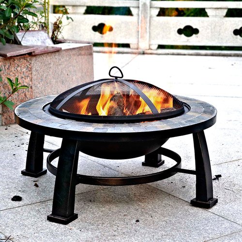 Fire Pit Sale Today This Wood Burning Fire Pit Can Replace Gas Fire Pits Guarenteed This 30 Round Slate Fire Pit Design Is an Ideal Outdoor Backyard Patio Fire Pit Table Fire Pit Accesories Mesh Cover Wood Grate and Poker Are Included