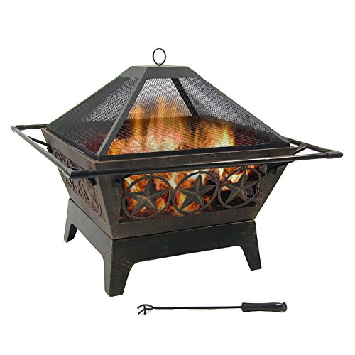 Sunnydaze Square Northern Galaxy Fire Pit With Cooking Grate, 32 Inch Square