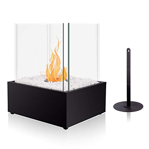 BRIAN DANY Ventless Cube XL Tabletop Fireplace Somkeless Clean Indoor Outdoor Fire Pit Portable Fire Bowl Pot Bio Ethanol Fireplace in Black wFire Killer and Pebbles