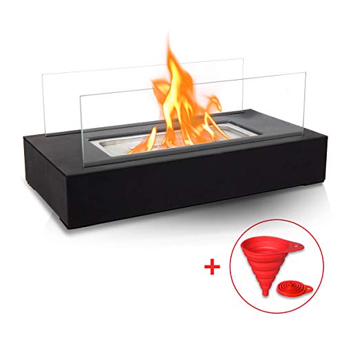 BRIAN DANY Ventless Tabletop Portable Fire Bowl Pot Bio Ethanol Fireplace Indoor Outdoor Fire Pit in Black wFire Killer and Funnel