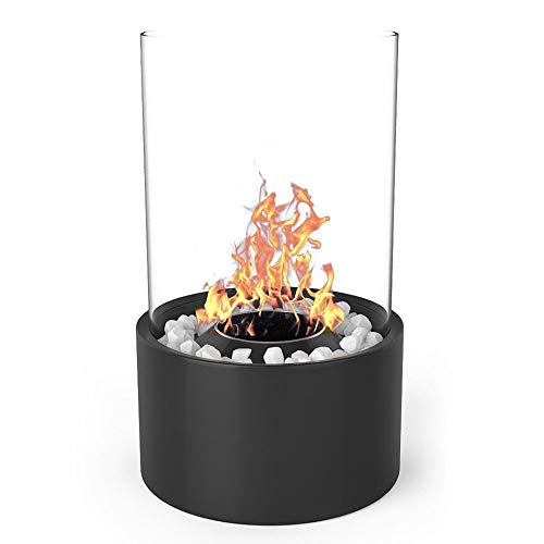 Elite Collection Black Eden Ventless Indoor Outdoor Fire Pit Tabletop Portable Fire Bowl Pot Bio Ethanol Fireplace in Black - Realistic Clean Burning Like Gel Fireplaces or Propane Firepits