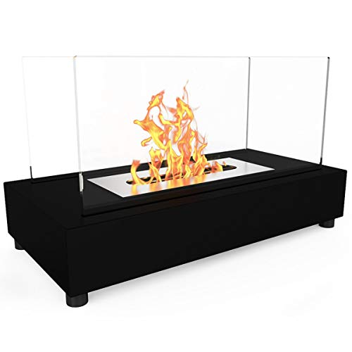 Regal Flame Avon Ventless Indoor Outdoor Fire Pit Tabletop Portable Fire Bowl Pot Bio Ethanol Fireplace in Black - Realistic Clean Burning Like Gel Fireplaces or Propane Firepits