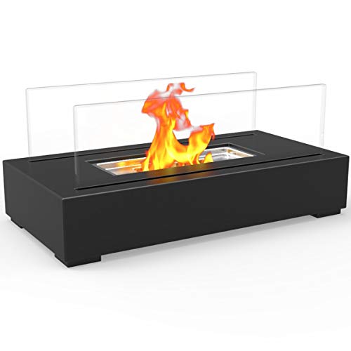 Regal Flame Utopia Ventless Indoor Outdoor Fire Pit Tabletop Portable Fire Bowl Pot Bio Ethanol Fireplace in Black - Realistic Clean Burning Like Gel Fireplaces or Propane Firepits