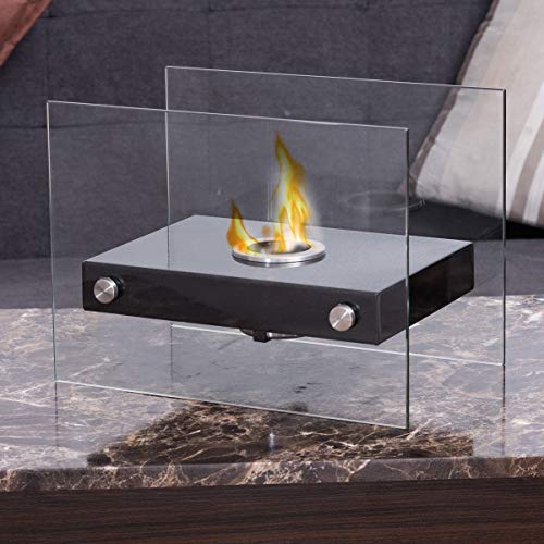 X-Treat Tabletop Firepit Portable Fireplace Ventless Firepit Bio-Ethanol Fuel Heater OutdoorIndoor Freestanding and Portable Tempered Glass Walls on Either Side 12 x 8 x 9 -inch L x W x H