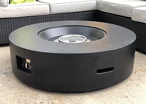 KB Furnishings Patio Outdoor Fire Pit Black Round Fire Table with Table Top Rain Cover and Lava Rocks Natural Gas