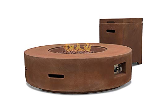 KB Furnishings Patio Outdoor Fire Pit Round Fire Table with Table Top Rain Cover Tank Holder and Lava Rocks Propane Gas