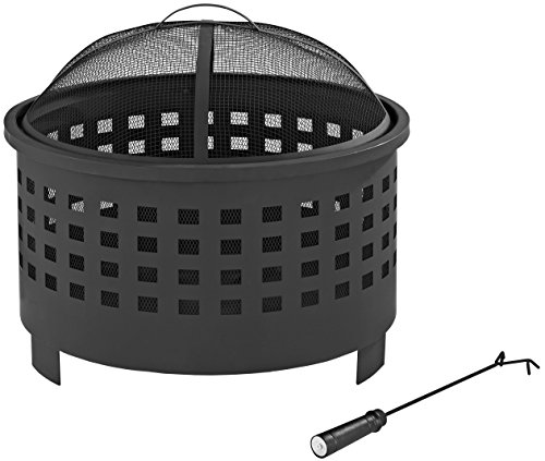 Crosley Furniture Hudson Outdoor Fire Pit with Oversized Bowl and Steel Mesh Lid - Black